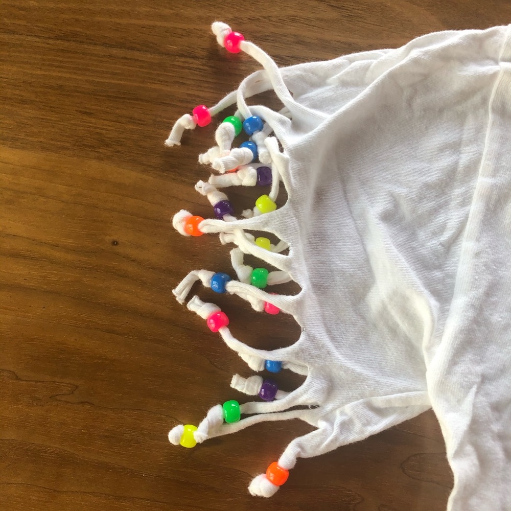 VINTAGE 2002 Orange Beach white crop top w/fringe & beads - Picture 7 of 8
